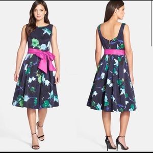Eliza J Floral Print Faille Fit & Flare Dress
